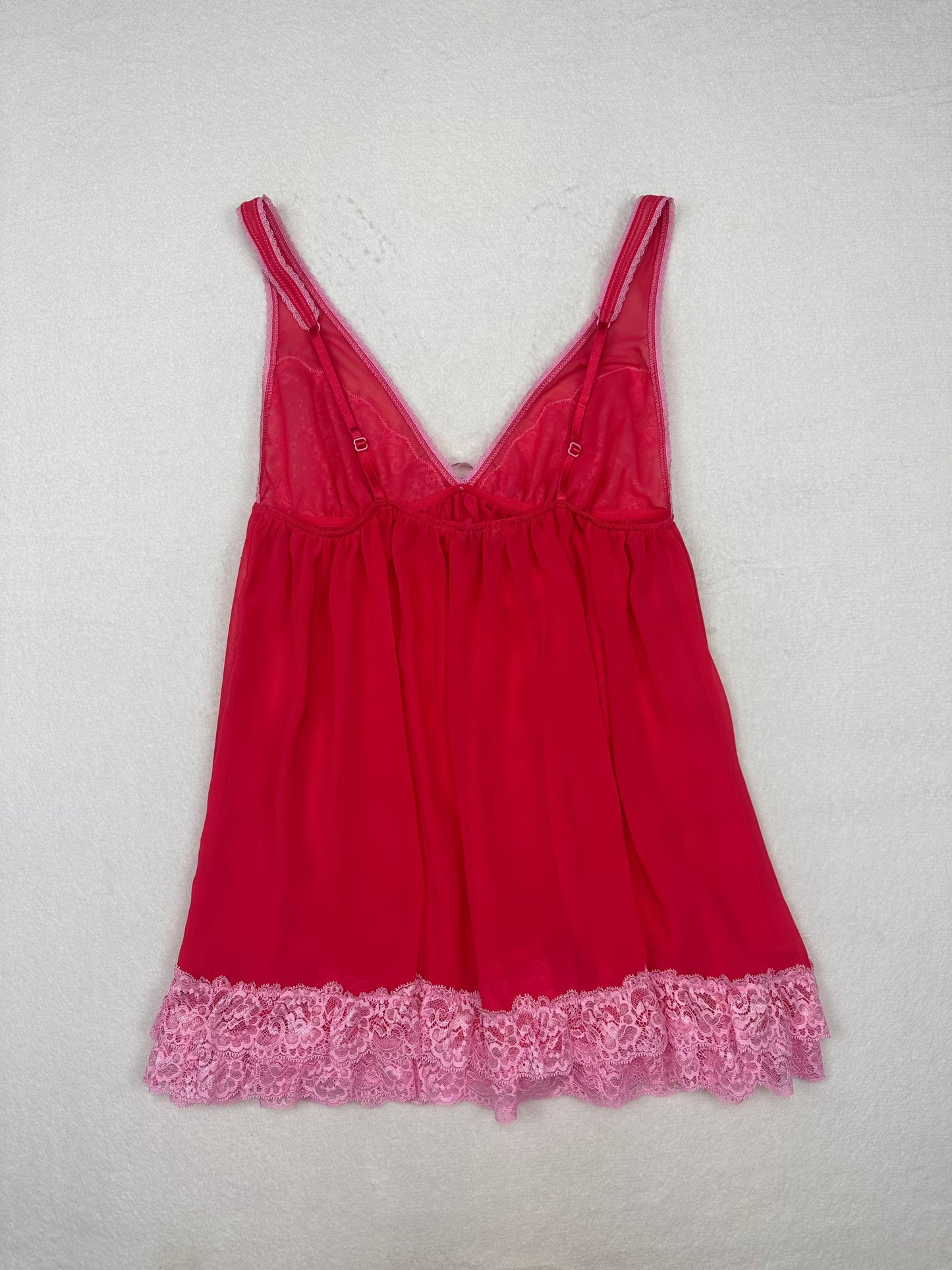 Victoria’s Secret Red & Pink Sheer Lace Babydoll L