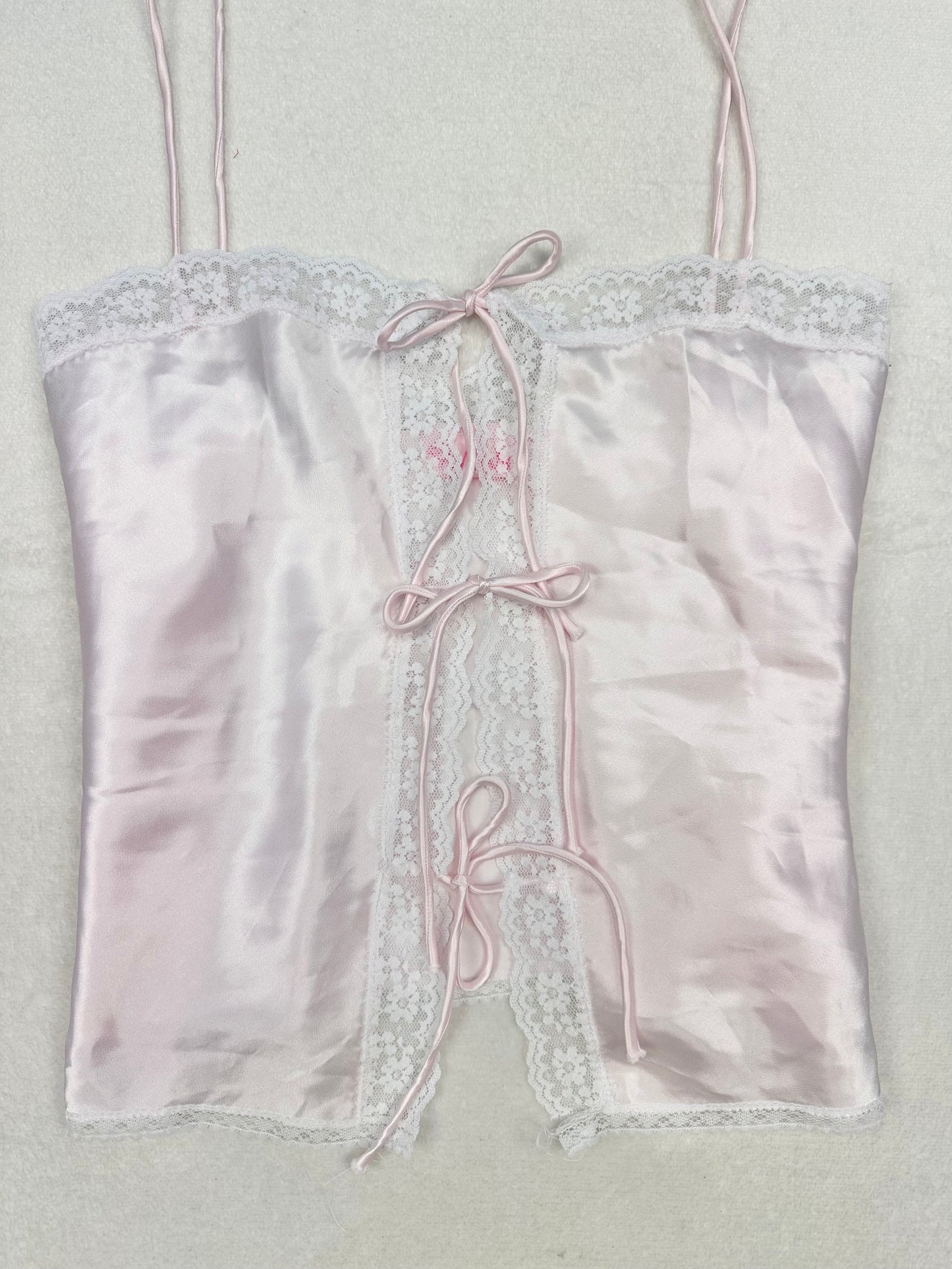 Vintage Pink & White Tie Front Cami L