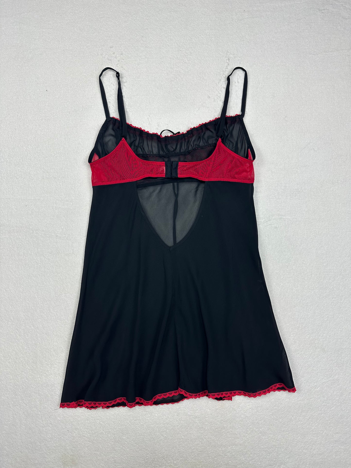 Victoria’s Secret Black & Red Silk Milkmaid Chemise L-M