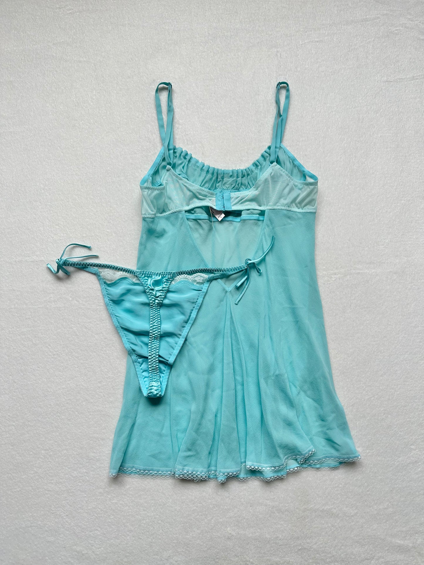 Victoria’s Secret Blue & White Silk Milkmaid Chemise Set L-M