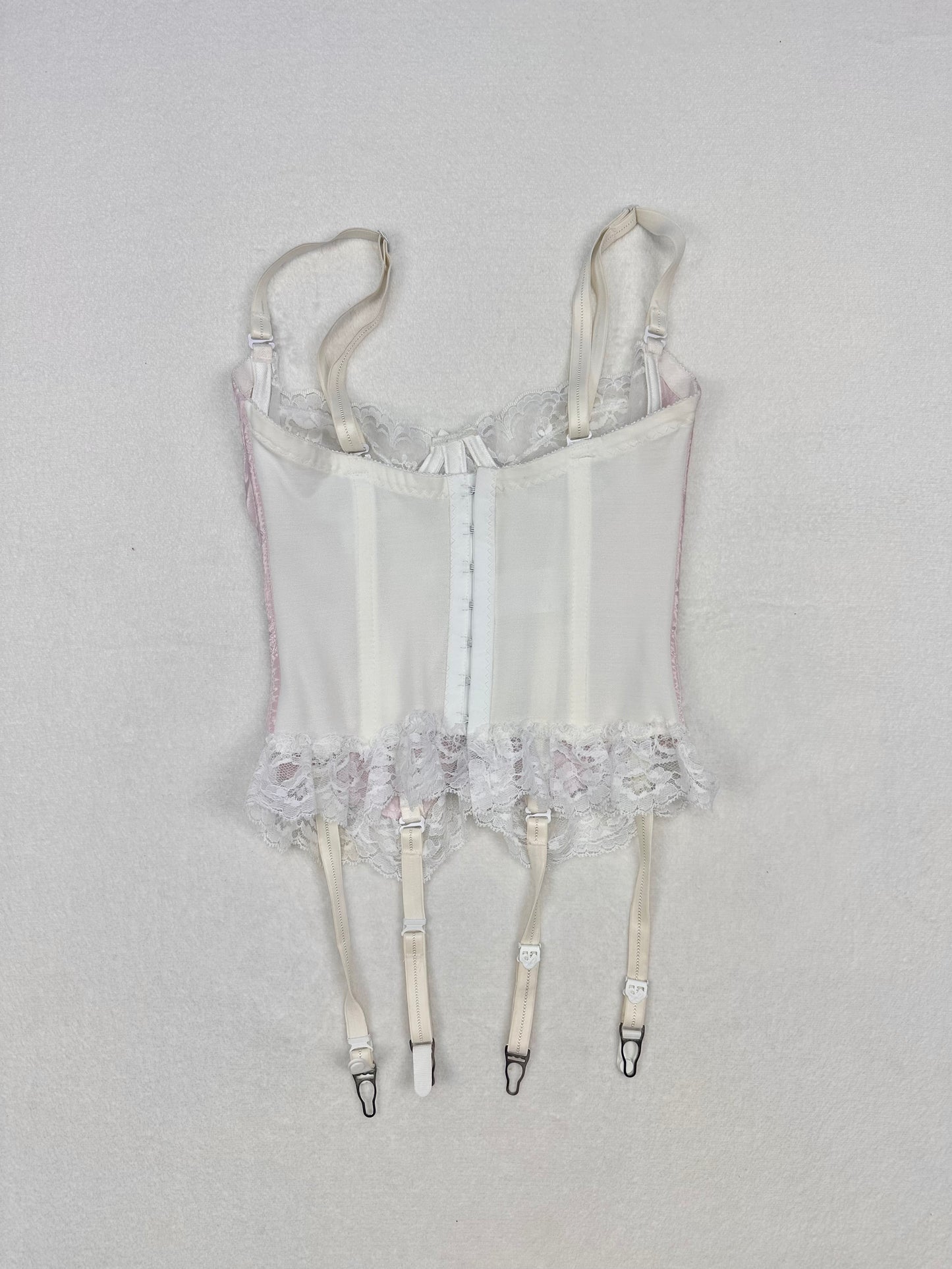 Vintage Shirley of Hollywood Pink & White Lace Bustier S-XS