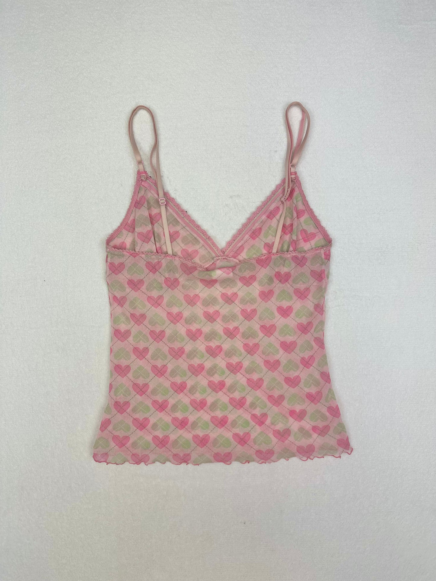 Rare Xhilaration Pink & Green Heart Mesh Cami M-S