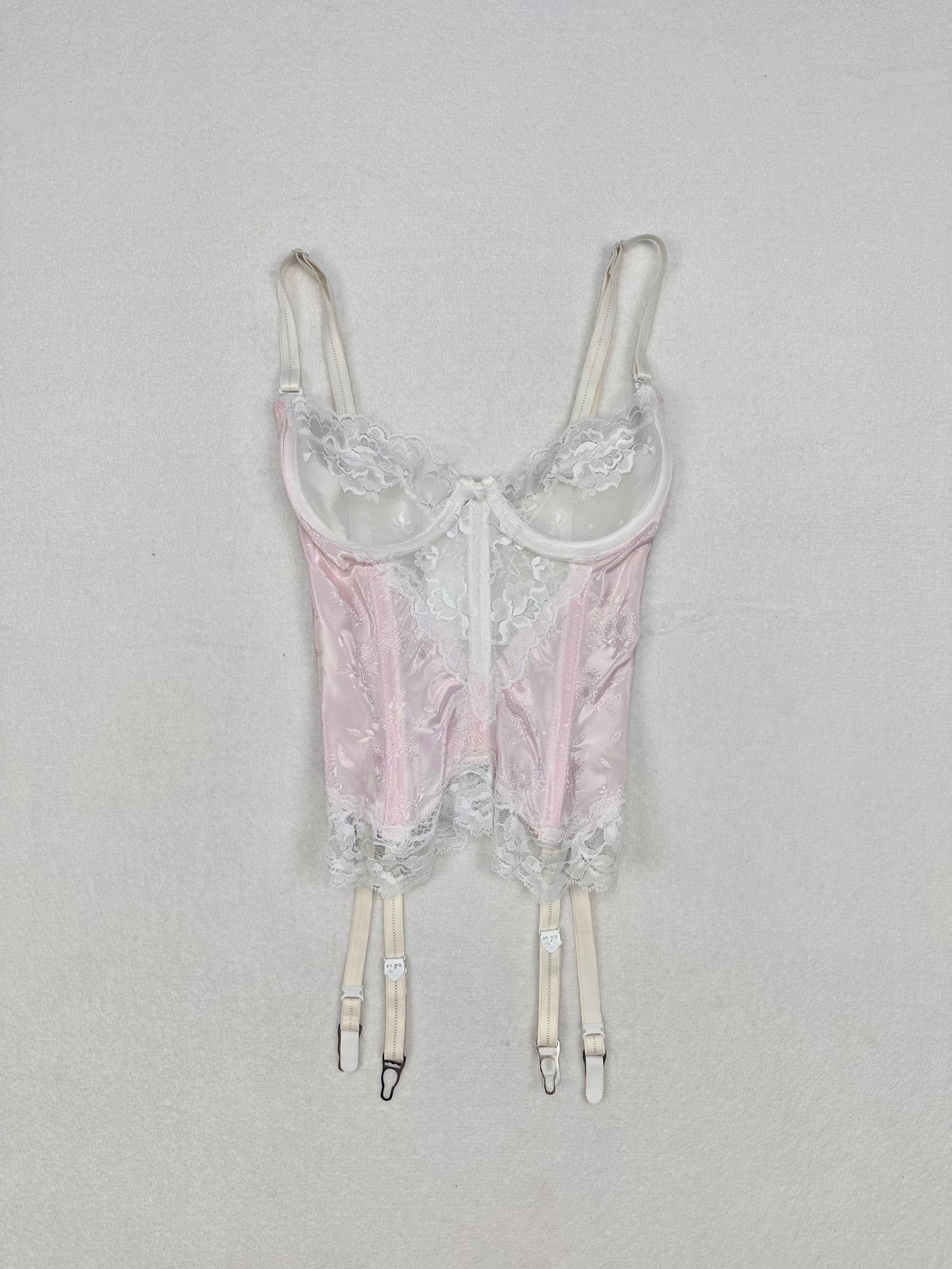 Vintage Shirley of Hollywood Pink & White Lace Bustier S-XS