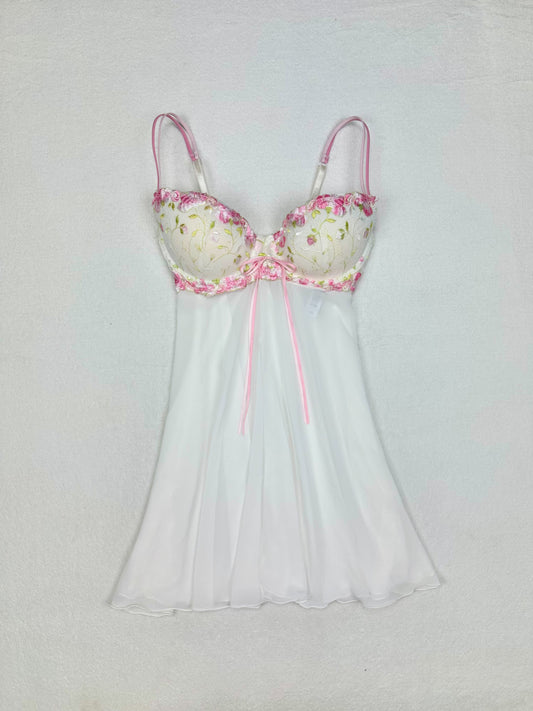 Rare Delicates White & Pink Floral Embroidered Slip L