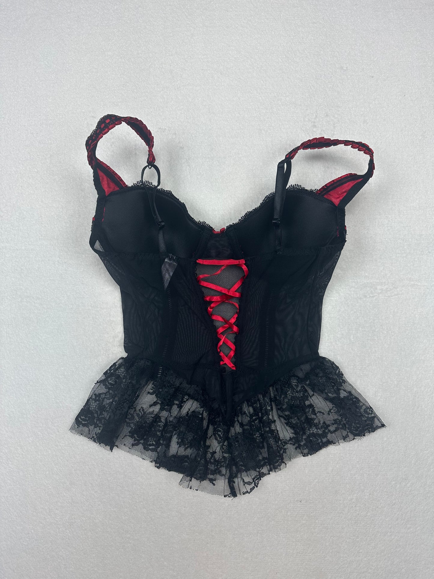 Delicates Black & Red Sheer Lace Top 36B