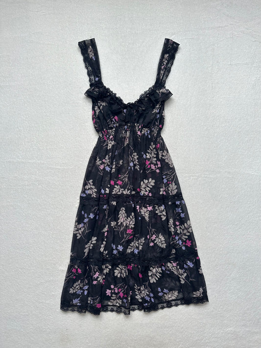 Victoria’s Secret Angels Black Sheer Floral Prairie Midi Slip M