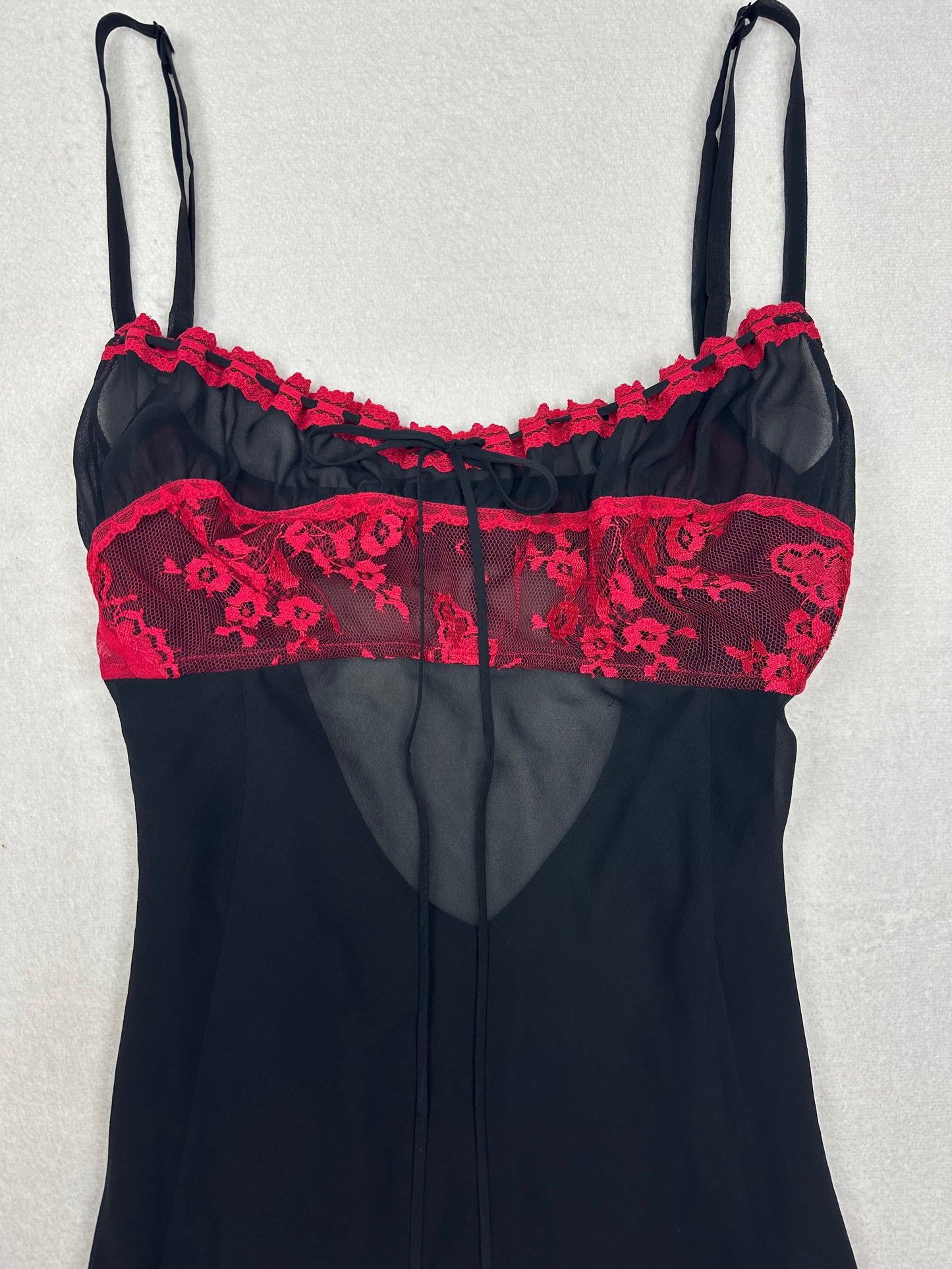 Victoria’s Secret Black & Red Silk Milkmaid Chemise L-M