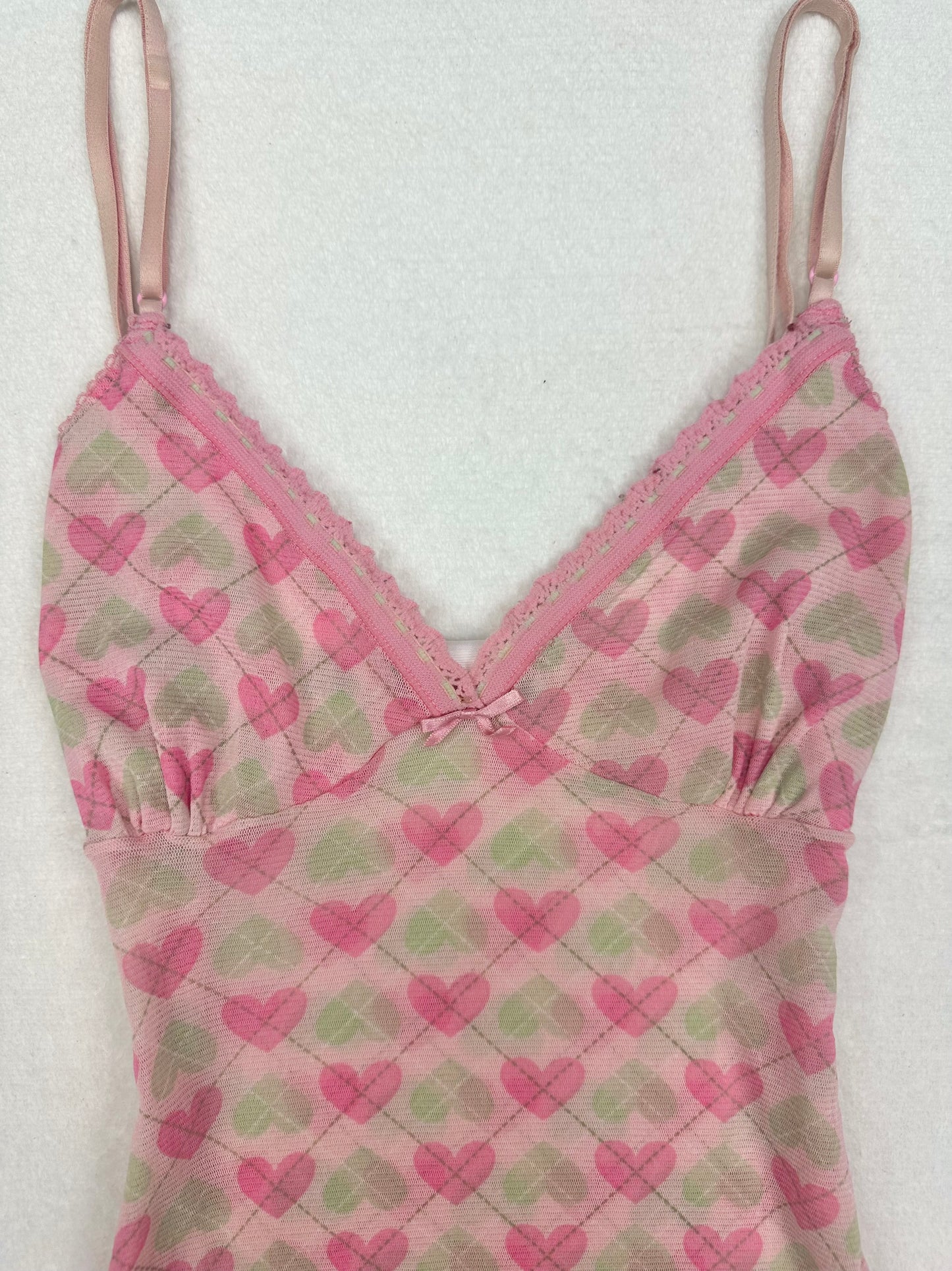 Rare Xhilaration Pink & Green Heart Mesh Cami M-S