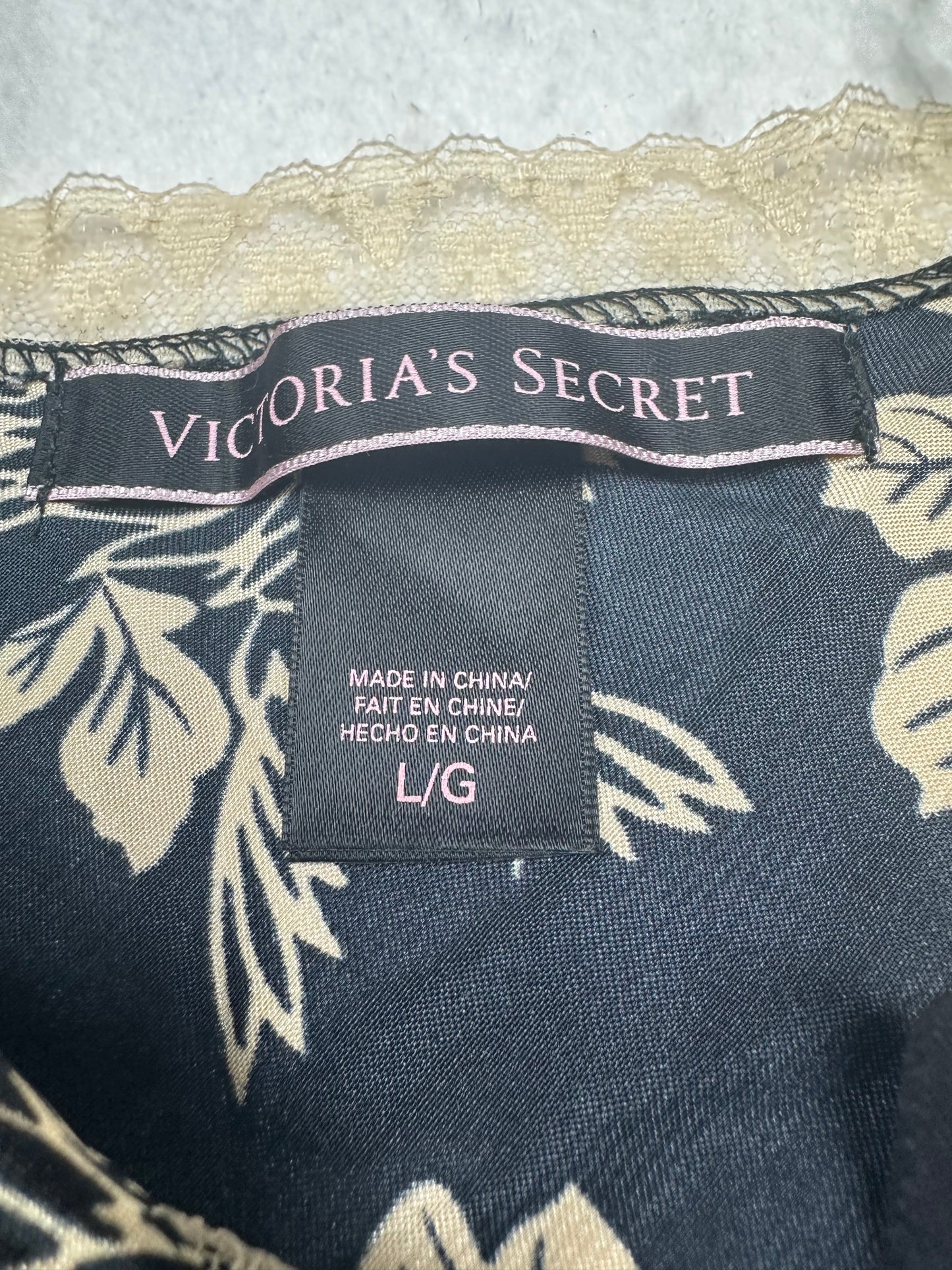 Victoria’s Secret Black & Gold Floral Open Front Slip Set L