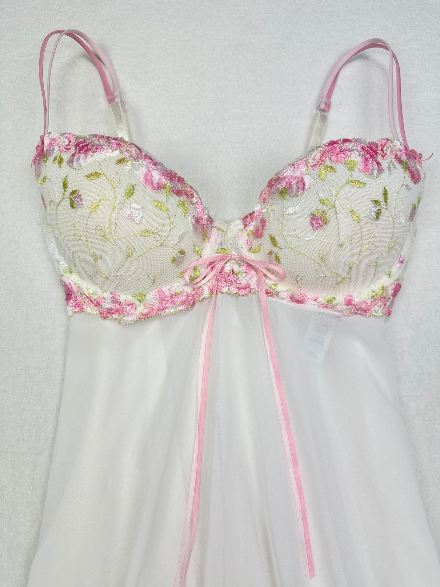 Rare Delicates White & Pink Floral Embroidered Slip L