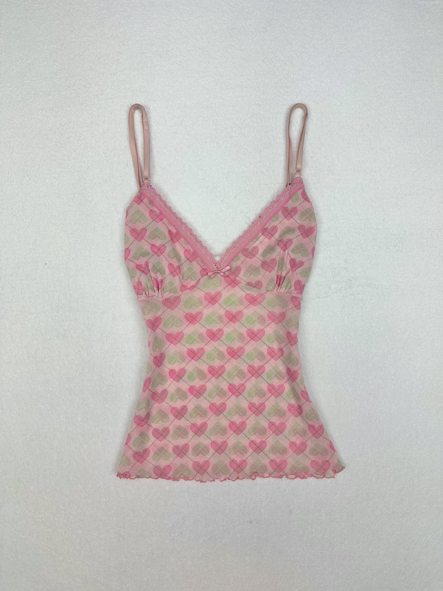 Rare Xhilaration Pink & Green Heart Mesh Cami M-S