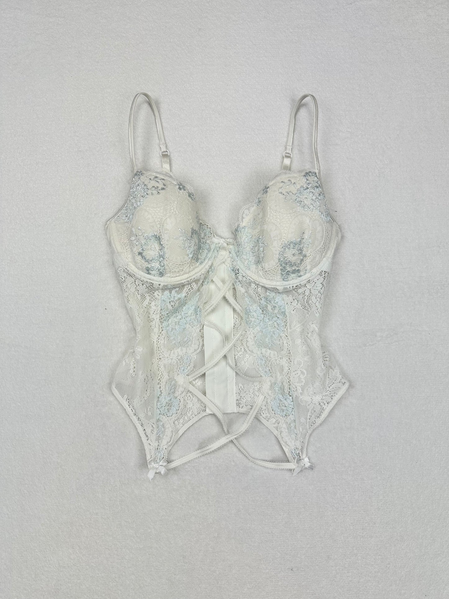 Victoria’s Secret White & Blue Lace Bustier 36C