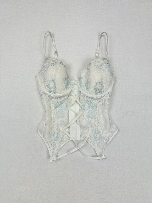 Victoria’s Secret White & Blue Lace Bustier 36C